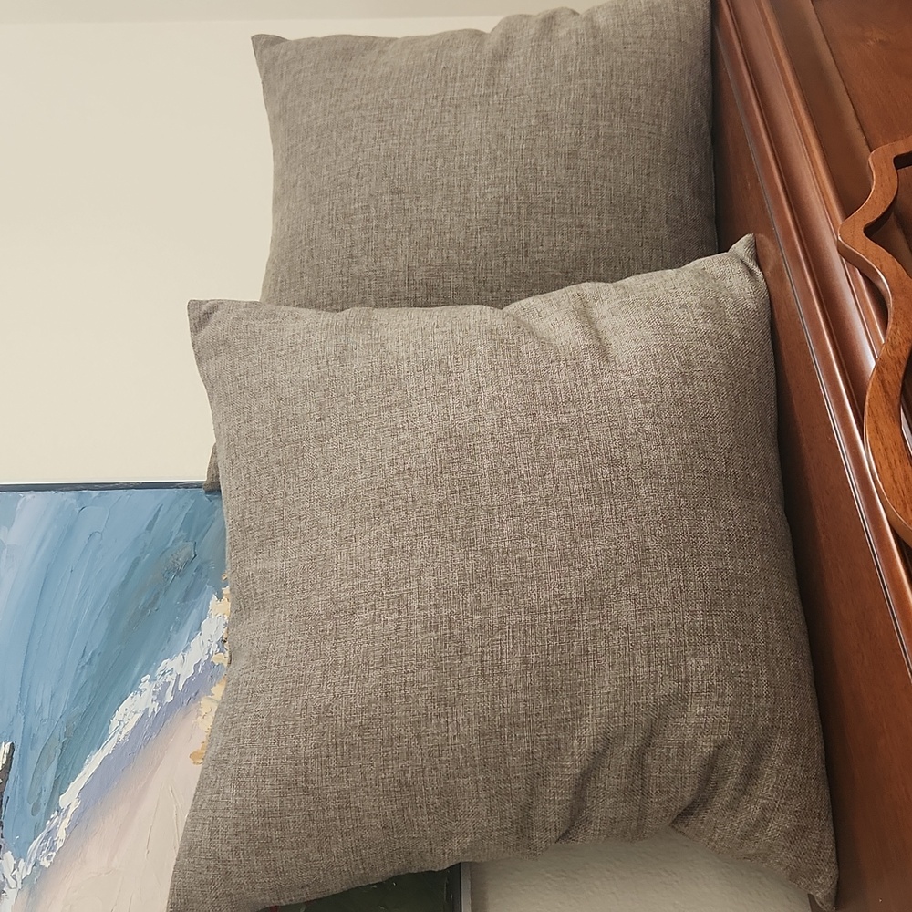 2 Textured Linen-blend Throw Pillows (22"x22") with Cover (20"×20") Dark Gray